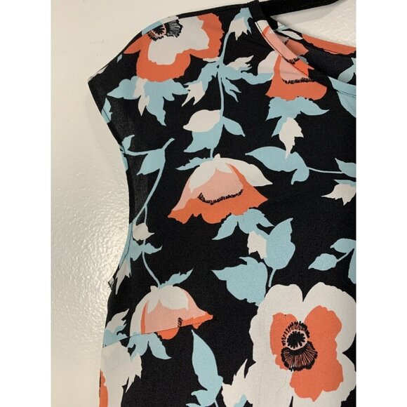 Talbots Women’s 8 Petite Multicolor Chiffon Watercolor Floral Top Short Sleeves - Picture 5 of 9